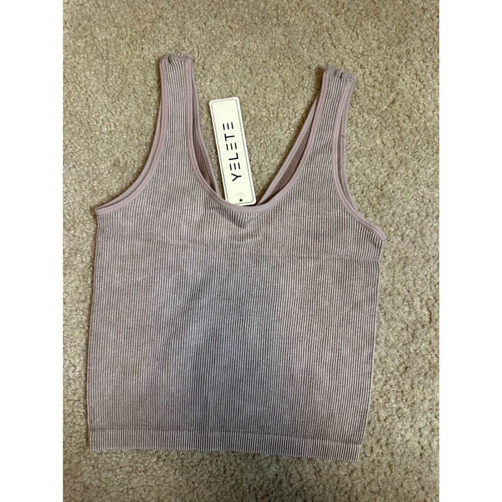 Yelete Ribbed Seamless Tank Top Light Mocha V-Neck Crop Camisole SML637_LMO OS